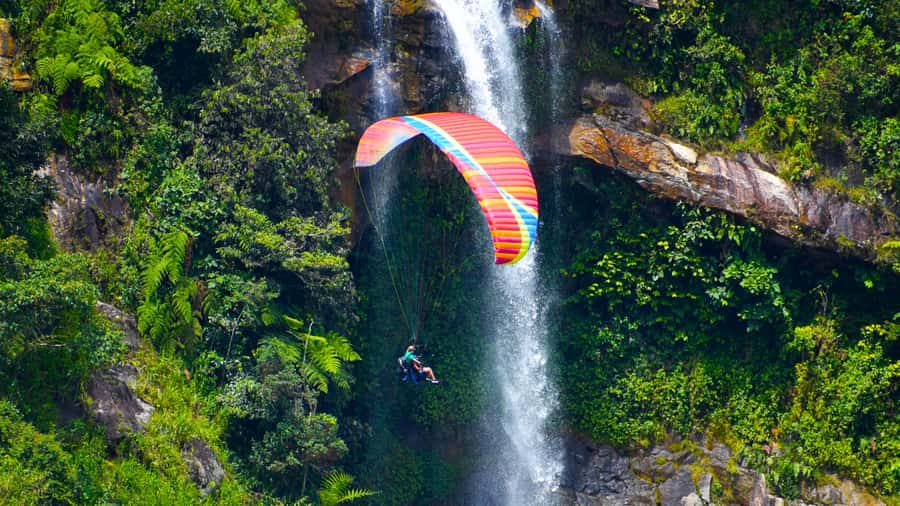 From Medellín: ATV and Waterfall Paragliding Tour - Looking down into the canyon