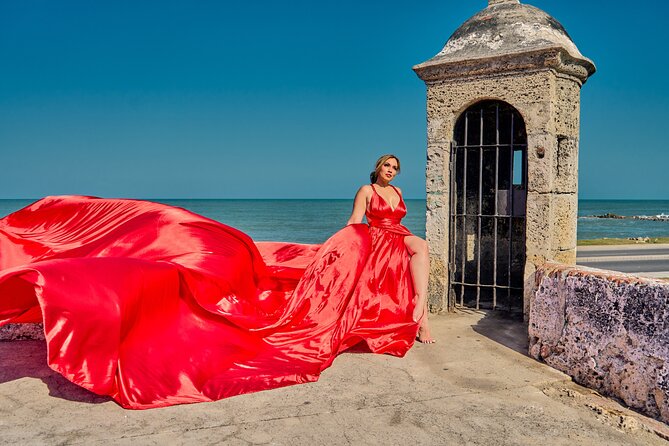 Private Flying Dress Photoshoot in Cartagena - Choosing between black, gold, white, and other dresses